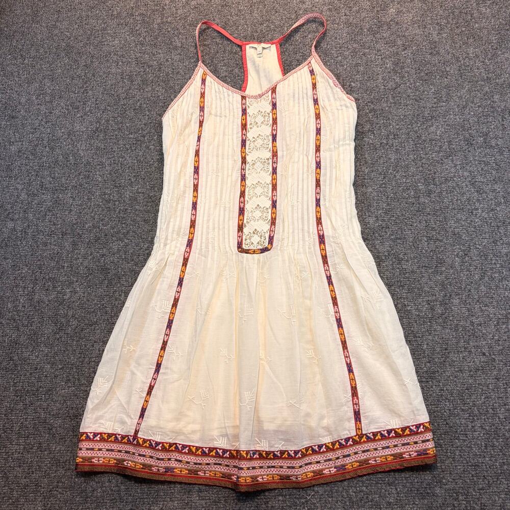 Joie Womens XS Cream Red Striped Sleeveless Mini Summer Dress Boho All Cotton